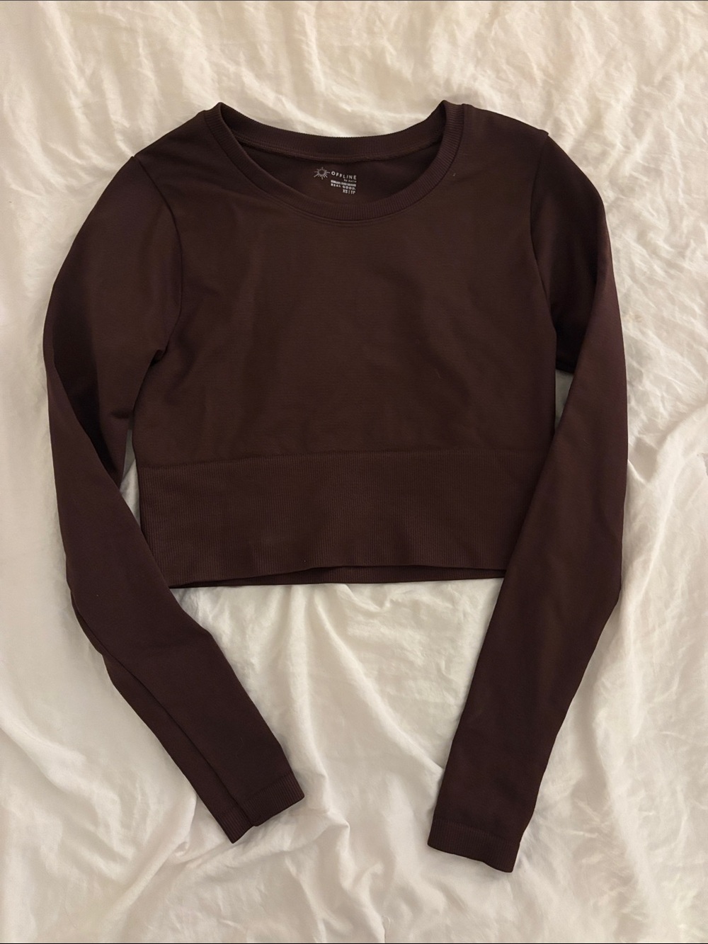 Aerie Brown Cropped Long-Sleeve Crew Top